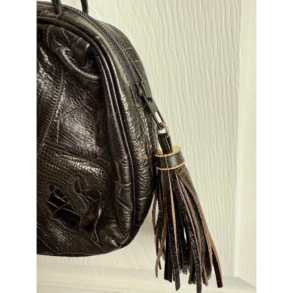 Vintage Black Leather Sharif Patchwork Crossbody Tassel Bag - Picture 3 of 5